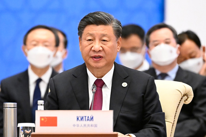 President Xi Jinping makes remarks while attending the 22nd meeting of the Council of Heads of State of the Shanghai Cooperation Organization (SCO) at the International Conference Center in Samarkand, Uzbekistan, Sept. 16, 2022. Photo: Xinhua