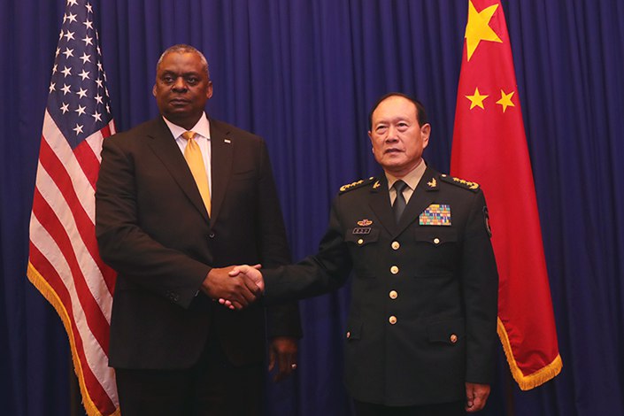 Defense Minister Wei Fenghe met his American counterpart Lloyd Austin on Tuesday during the ASEAN Defense Ministers’ meeting in Phnom Penh, Cambodia. Photo: Ministry of National Defence of the People’s Republic of China