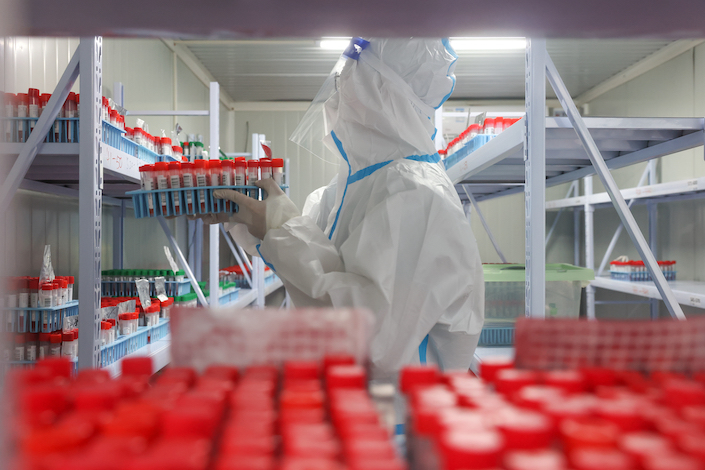 A Covid testing lab run by Nucleus Huaxi at a quarantine site in Shanghai on April 15, 2022.