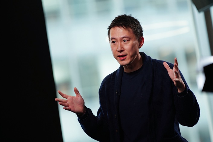 TikTok CEO Shou Zi Chew sits for an interview at the company’s office in New York on Feb. 17. Photo: Bloomberg