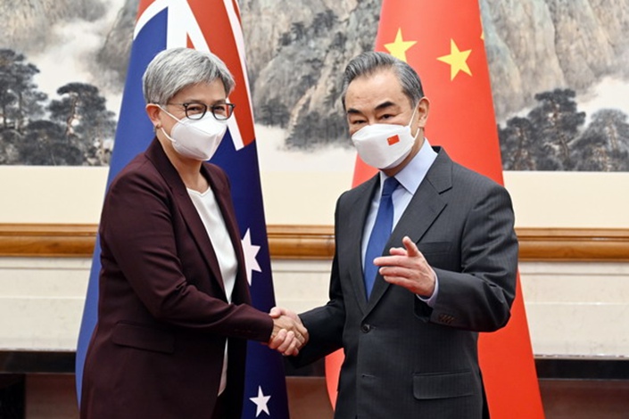 Foreign Minister Wang Yi met with his counterpart Penny Wong in Beijing on Wednesday, the first visit by an Australian foreign minister to China since 2018. Photo: Ministry of Foreign Affairs of China
