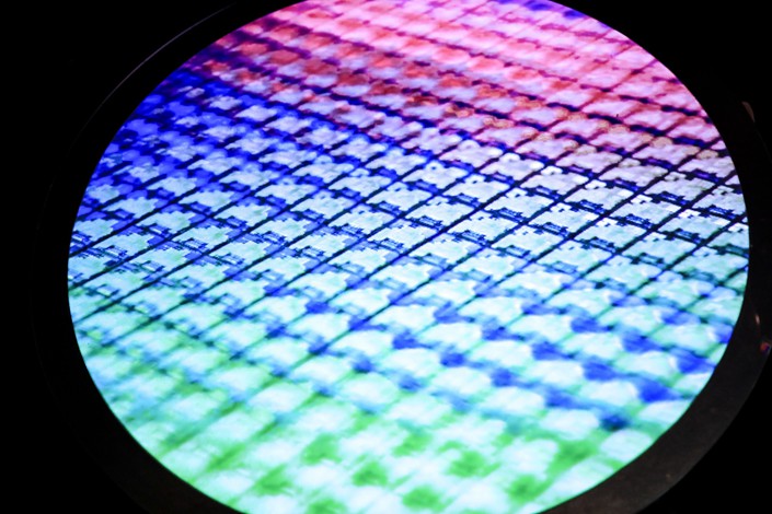 An image of a semiconductor wafer at the TSMC Museum of Innovation in Hsinchu, Taiwan, in January 2022. Photo: Bloomberg