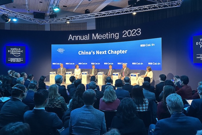 A panel at the World Economic Forum on Jan. 17, 2023, in Davos, Switzerland.