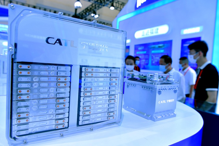 On Sept. 8, 2022, a new energy battery produced by CATL was displayed at the 22nd CIFIT in Xiamen. Photo: VCG