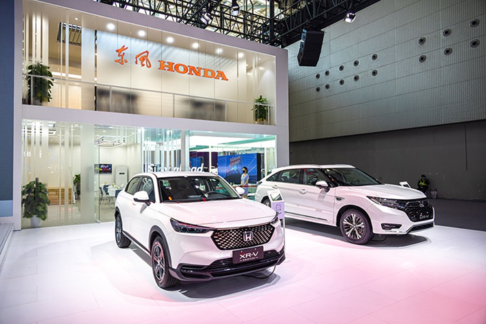 Dongfeng-Honda vehicles sit on display on Jan. 6 at an industry event in Guangzhou, South China’s Guangdong province. Photo: VCG