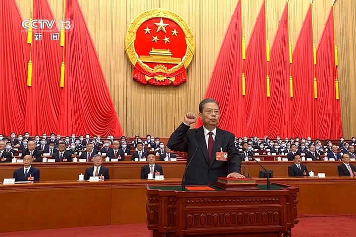 Zhao Leji was elected chairman of the Standing Committee of the National People’s Congress on Friday. Photo: CCTV