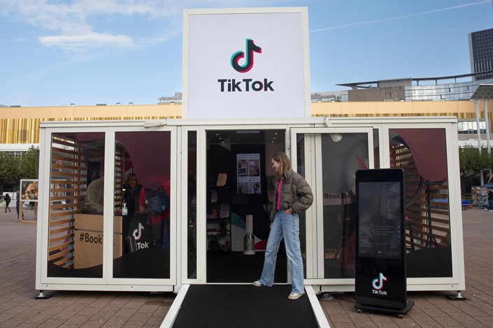 A stand for short-form video hosting service Tik Tok at the 23rd Frankfurt Book Fair at the Messe fairground in Frankfurt, Germany in October. Photo: VCG