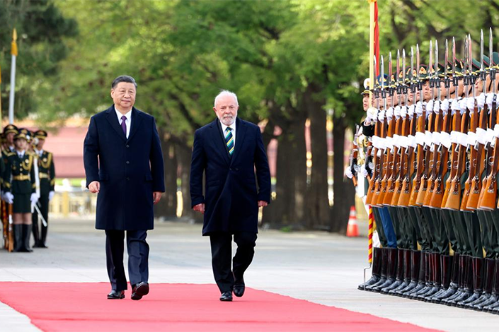 President Xi Jinping holds a welcoming ceremony for Brazilian President Luiz Inacio Lula da Silva prior to their talks in Beijing on Friday. Photo: Liu Weibing/Xinhua