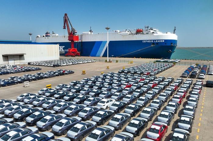 Chinese car exports await shipment at the Port of Lianyungang, Jiangsu province, on May 7. Photo: VCG