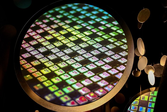 An image of a semiconductor wafer at the Taiwan Semiconductor Manufacturing Museum of Innovation in Hsinchu, Taiwan on April 18. Photo: Bloomberg