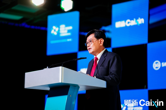 Singaporean Deputy Prime Minister Heng Swee Keat speaks Monday at Caixin’s inaugural Asia New Vision Forum in Singapore. Photo: Caixin