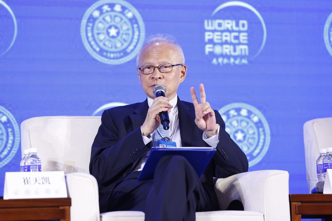 Former Chinese Ambassador to the U.S. Cui Tiankai talks about “major power roles in international security” at the World Peace Forum on Monday. Photo: VCG