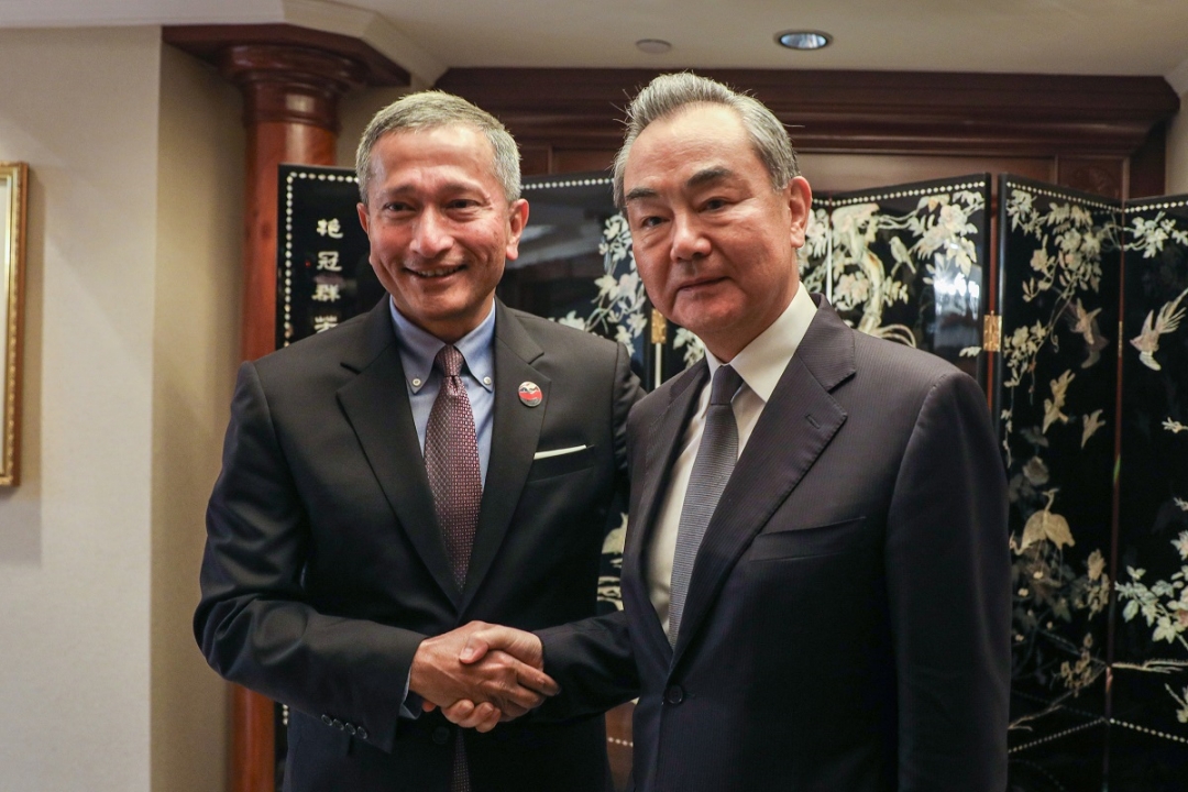China’s top diplomat Wang Yi meets with Singapore’s Foreign Affairs Minister Vivian Balakrishnan in Jakarta, Indonesia on July 12. Photo: Courtesy of Singapore’s Ministry of Foreign Affairs