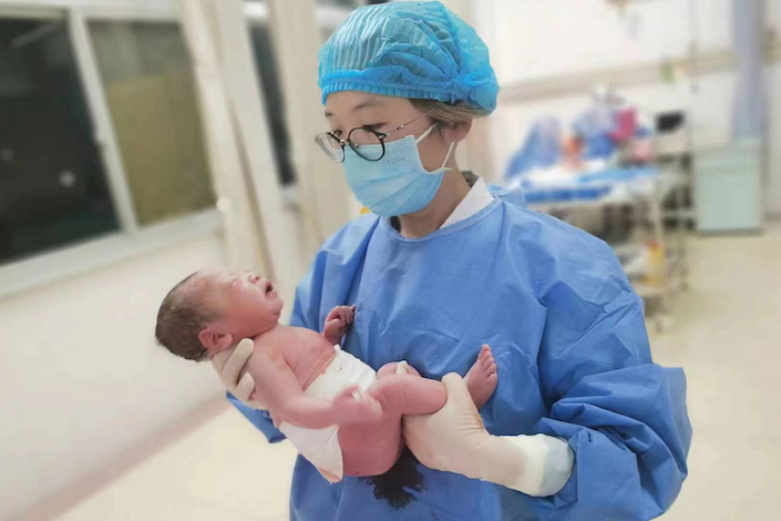 A new born baby at a hospital in Lianyungang, Jiangsu province, on Jan. 1, 2023.