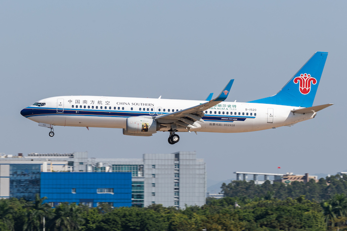 A China Southern Airlines Boeing 737 landing at Guangzhou Baiyun International Airport on Oct. 26, 2023.
