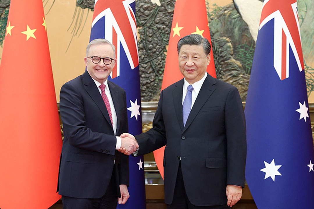 President Xi Jinping meets with Australian Prime Minister Anthony Albanese at the Great Hall of the People in Beijing, Nov. 6. Photo: Xinhua