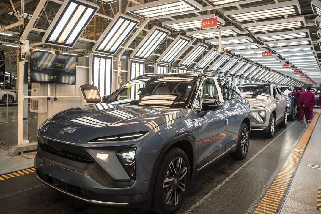 In December 2020, Nio employees work on a production line in Hefei, East China’s Anhui province. Photo: VCG