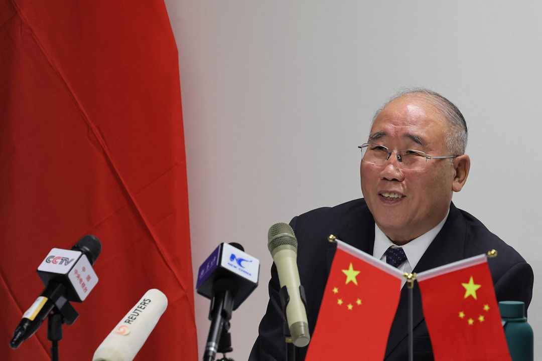 China’s special climate envoy Xie Zhenhua speaks at a press conference at the United Nations climate summit in Dubai on Saturday. Photo: VCG