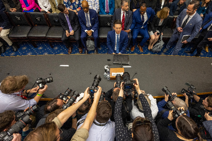 TikTok CEO Shou Zi Chew prepares to testify before a House Energy and Commerce Committee heaaring on March 23 in the Rayburn House Office Building on Capitol Hill in Washington DC. Photo: VCG