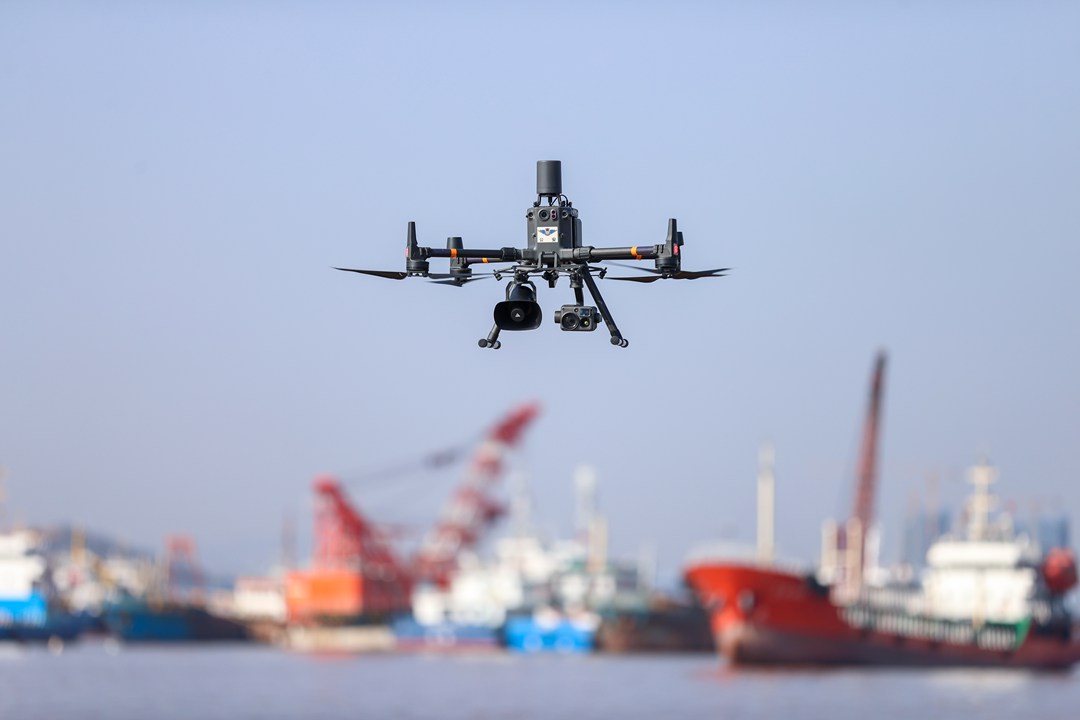 Police conduct aerial patrols using drones in Zhoushan, Zhejiang province on Tuesday. Photo: VCG