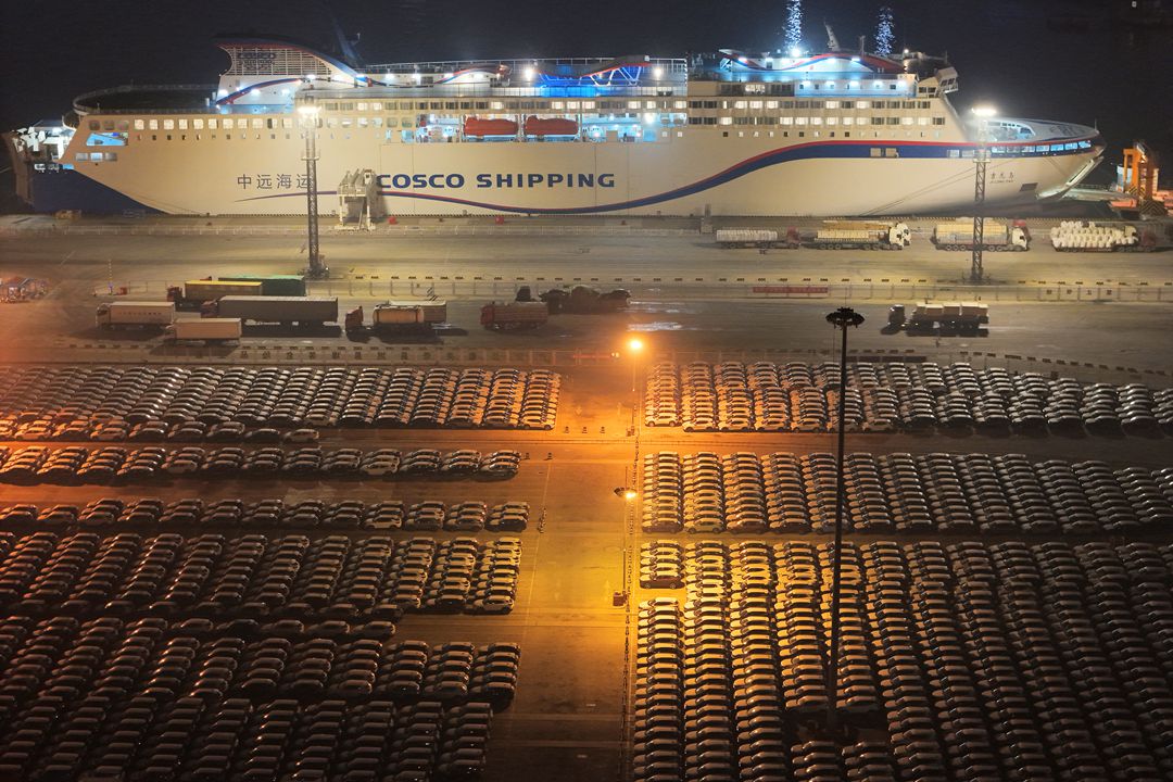 Rows and rows of domestically manufactured cars await export at the port of Yantai in East China’s Shandong province on Dec. 5. Photo: VCG