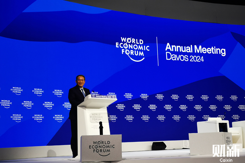 Premier Li Qiang speaks at the World Economic Forum in Davos, Switzerland, on Tuesday. Photo: Li Xin/Caixin
