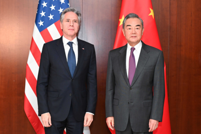 Chinese Foreign Minister Wang Yi meets with U.S. Secretary of State Antony Blinken on the sidelines of the Munich Security Conference in Munich, Germany, on Feb. 16, 2024. Photo: Chinese Ministry of Foreign Affairs