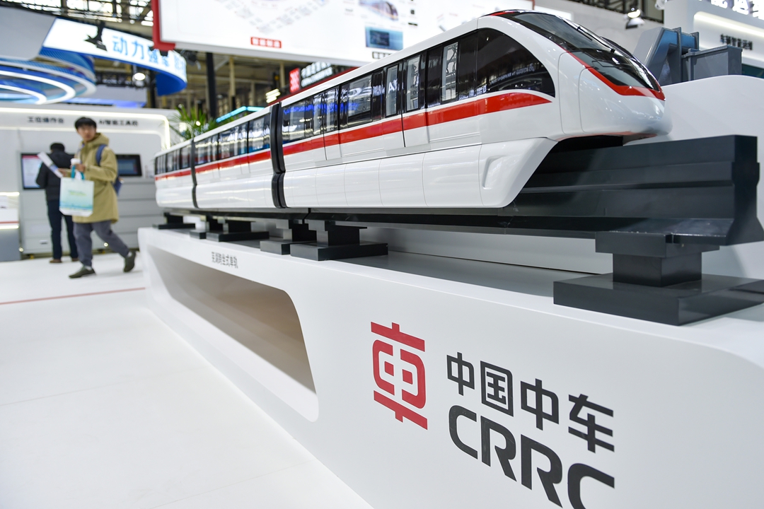 A model of a CRRC high-speed train sits on display on Dec. 6 at the Nanjing International Expo Center in East China’s Jiangsu province. Photo: VCG