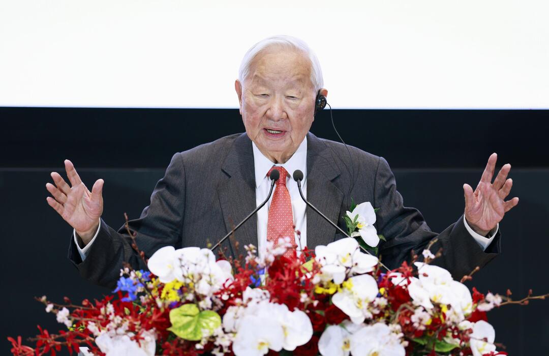 TSMC founder Morris Chang speaks during an opening ceremony on Saturday for the company’s first chip plant in Japan.