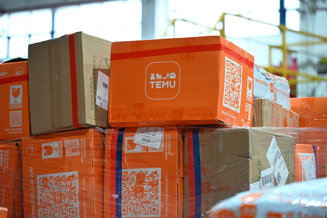 Temu goods bound for overseas sit at Shanghai Pudong International Airport on Jan. 19.