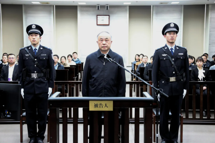 He Zehua, former deputy chief of China's State Tobacco Monopoly Administration, stood trial for bribery on March 22, 2023. Photo: Courtesy of Dalian Intermediate People's Court