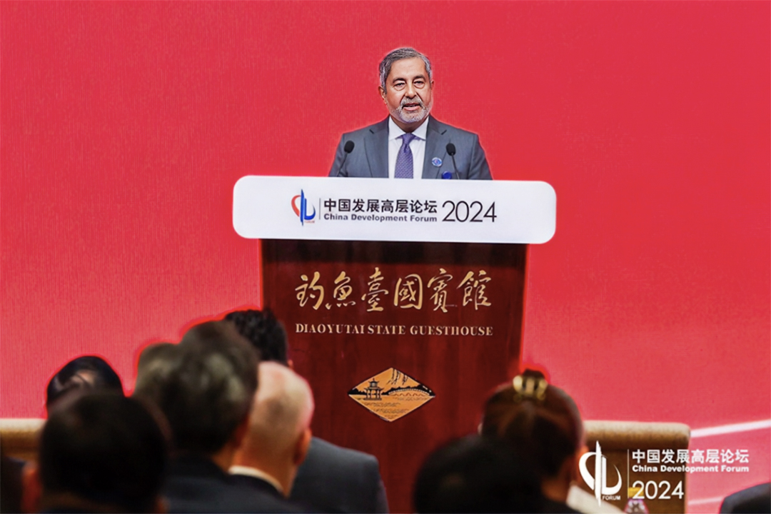 Micron CEO Sanjay Mehrotra speaks at the China Development Forum on Monday. Photo: China Development Forum
