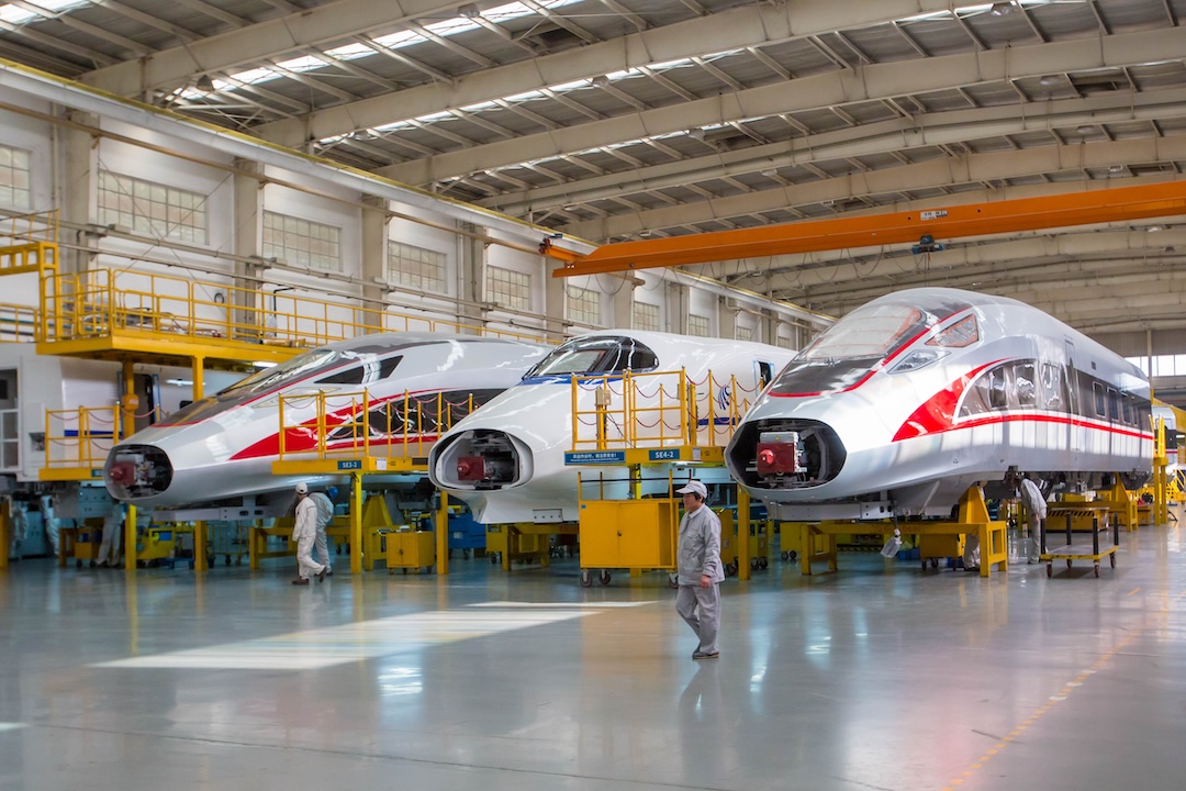 CRRC trains sit at a factory in Qingdao, East China’s Shandong province, in December 2017. Photo: VCG