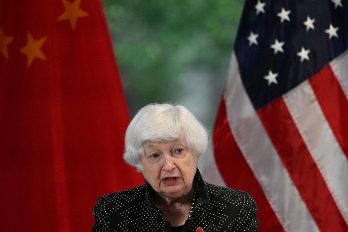 U.S. Treasury Secretary Janet Yellen delivers a speech at an event hosted by the American Chamber of Commerce in China in Guangzhou on April 5, 2024. Photo: VCG