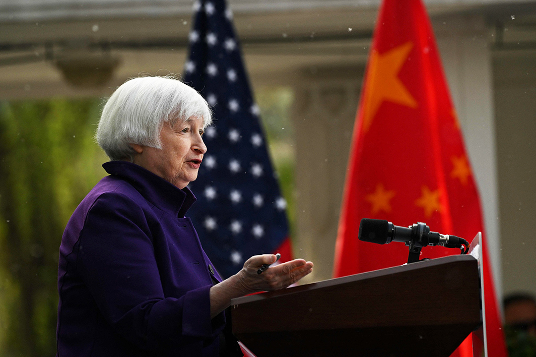 U.S. Treasury Secretary Janet Yellen speaks during a press conference at the U.S. Embassy in Beijing on Monday. Photo: VCG