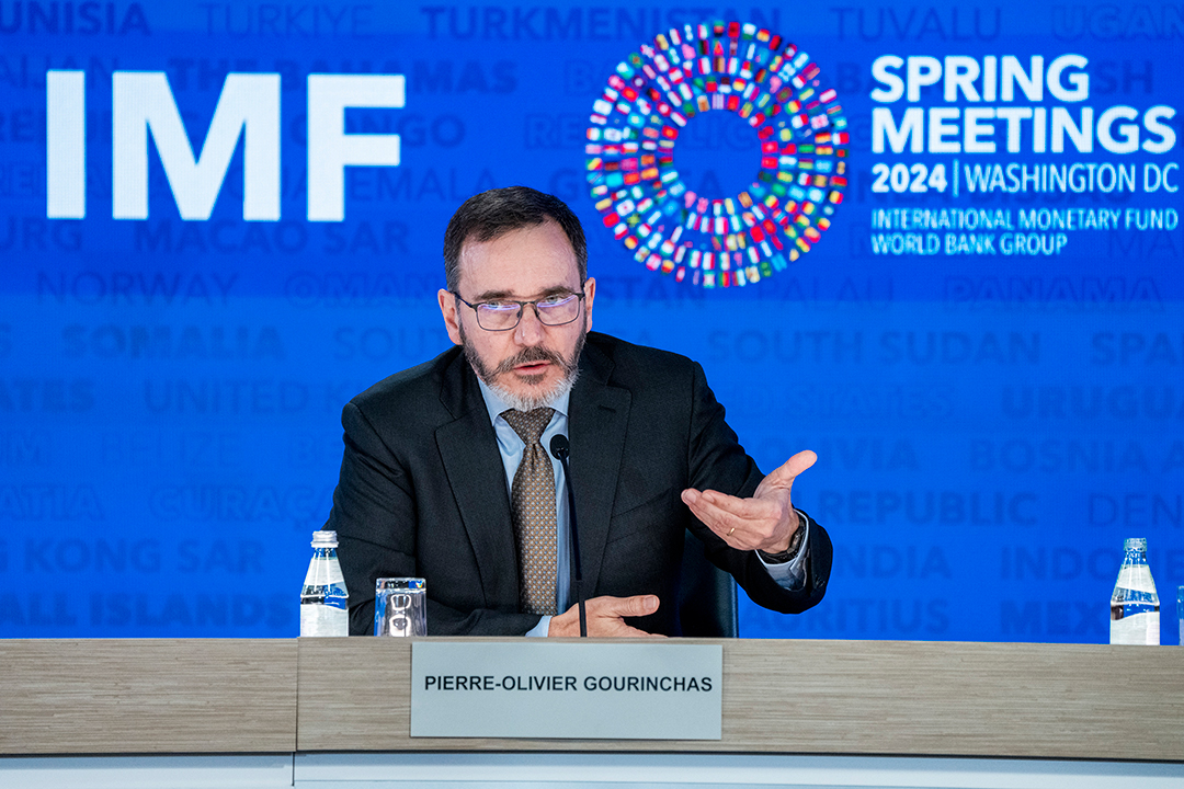 Pierre-Olivier Gourinchas, chief economist of the International Monetary Fund, speaks during a news conference on April 16, in Washington D.C. Photo: VCG