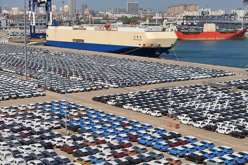 Cars in line for loading at Yantai Port, Shandong province, on April 12, 2024.