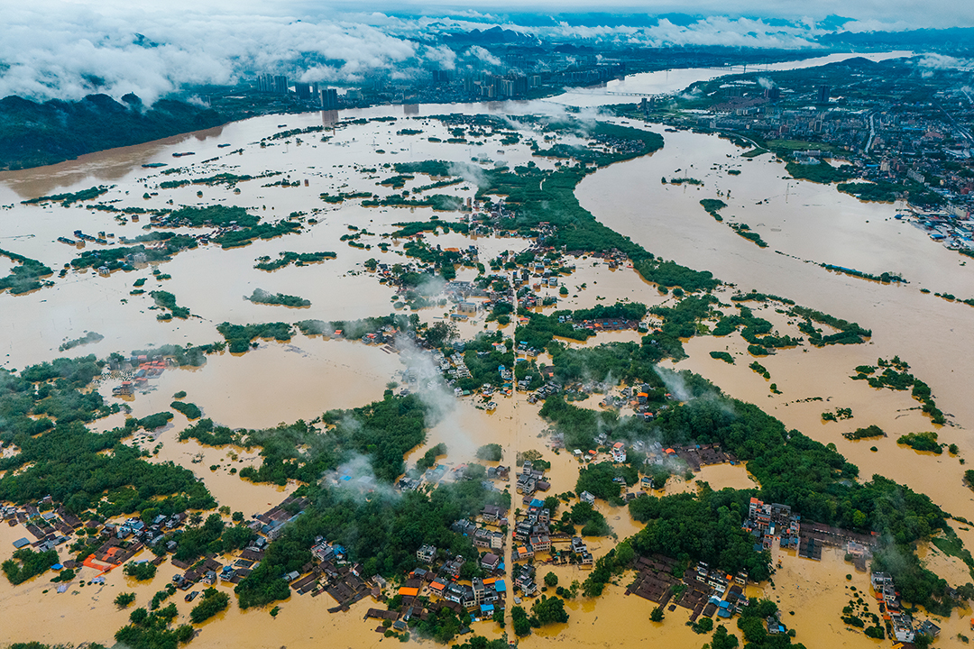 On Sunday, an area of Qingyuan, Guangdong province is inundated. Photo: VCG