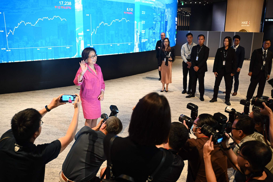 Laura Cha, chair of Hong Kong Exchanges and Clearing, bid farewell to the media in Hong Kong on April 24, 2024, after hosting her last annual general meeting before stepping down after six years in the position