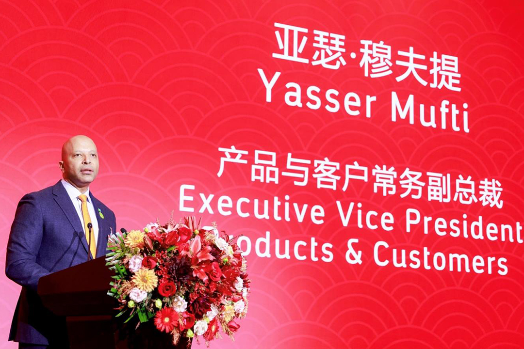 Yasser Mufti delivers remarks at a reception in Beijing on Jan. 10. Photo: Aramco