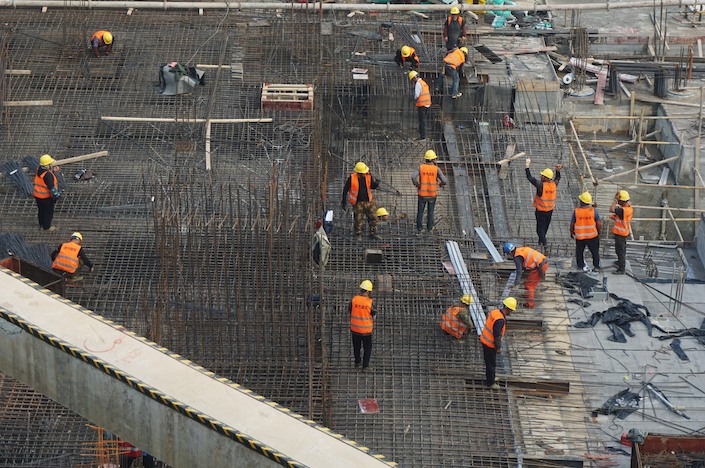 Construction workers at a housing project in Hangzhou on March 31, 2024.